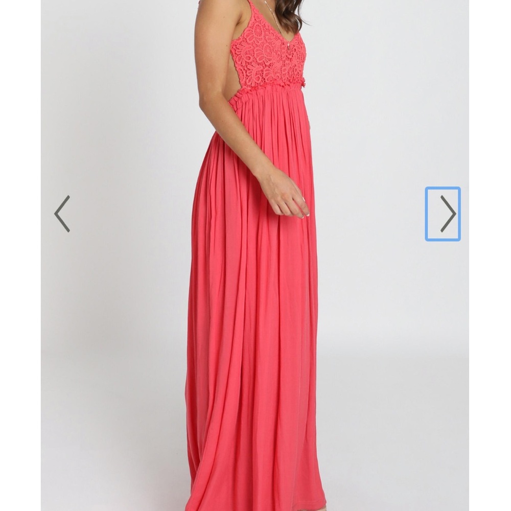 NWT WHEN IN ROME BACKLESS MAXI DRESS IN CORAL LACE - Picture 6 of 14